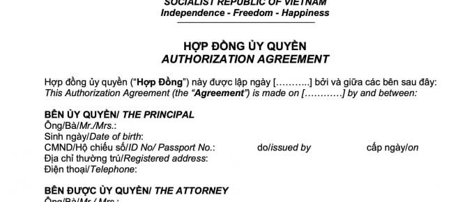 Hợp đồng ủy quyền mua căn hộ The Opera Residence Thủ Thiêm